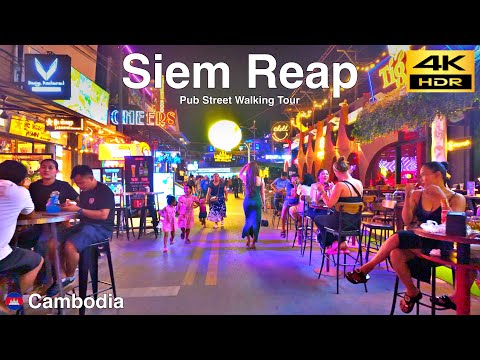 Siem Reap Walking Tour | Night Walk in Siem Reap Pub Street | Cambodia 🇰🇭 April 2024 [4K HDR]