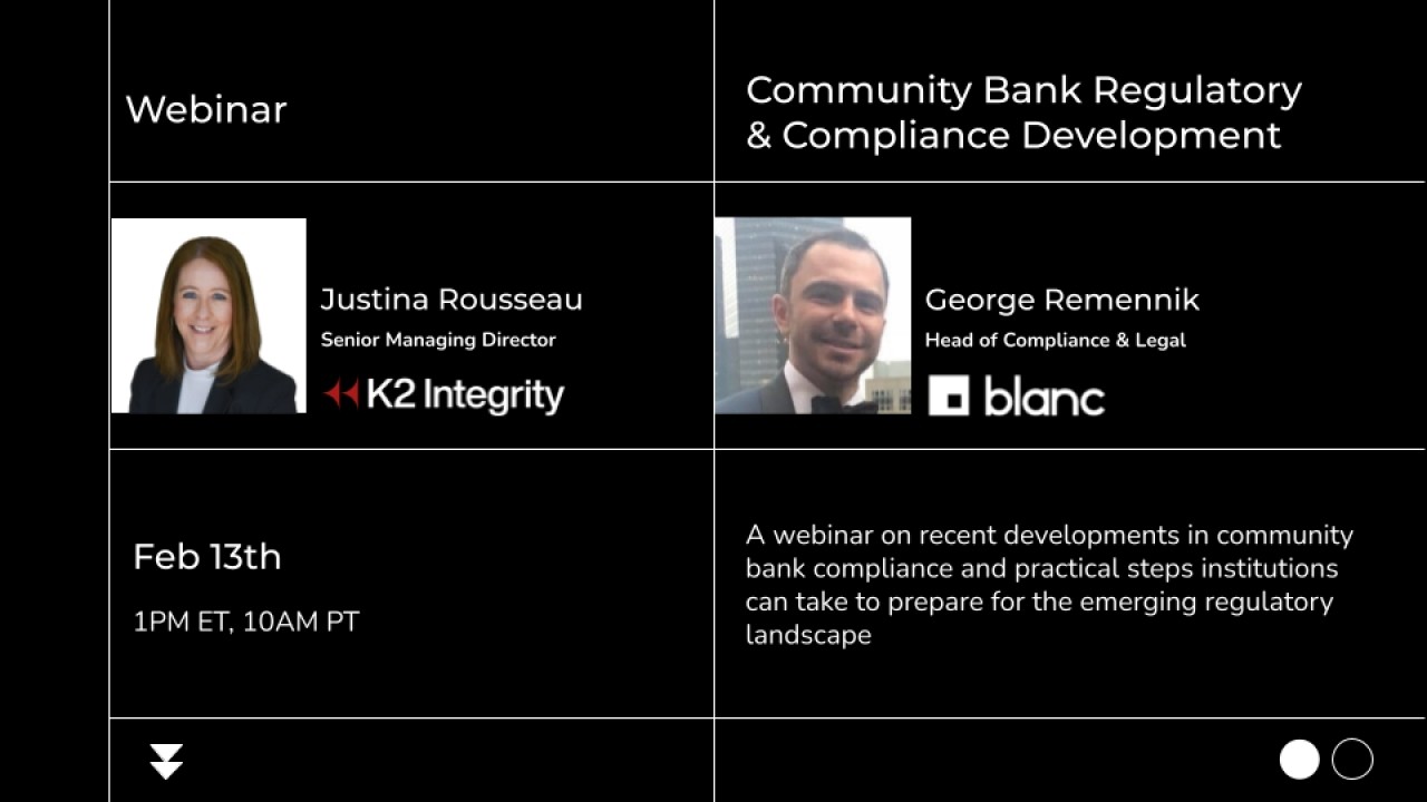 K2 Integrity x Blanc - Community Bank Regulatory & Compliance Development