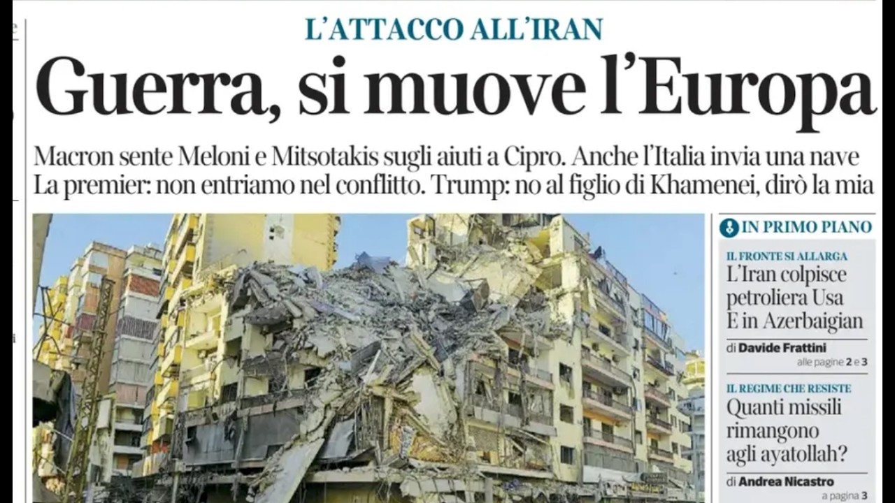 RASSEGNA STAMPA 6 MARZO 2026. QUOTIDIANI NAZIONALI ITALIANI  PRIME PAGINE DEI GIORNALI DI OGGI