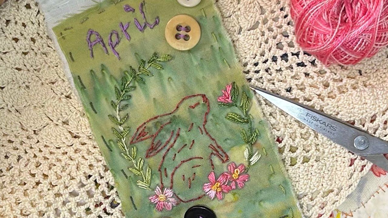 Beginner Slow Stitched Calendar - April - Mini Scroll - Easter Bunny #sewbitskristy 