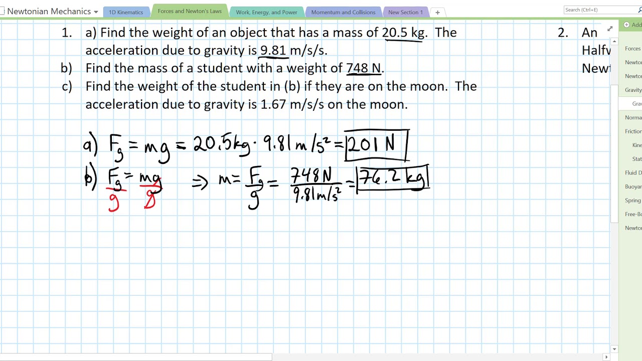 Gravity Problems 1: Mass and Weight