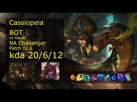Cassiopeia Bot vs Xayah - NA Challenger 20/6/12 Patch 11.6 Gameplay