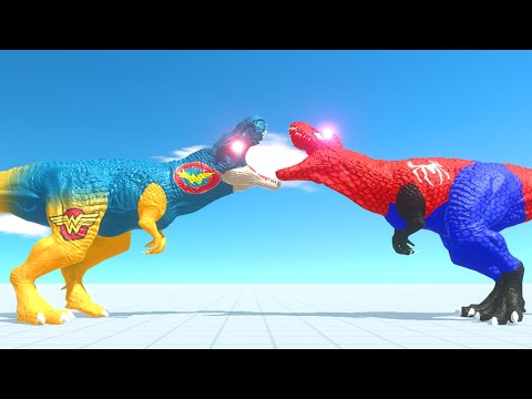 X2 DINOSAURUS T-REX 1 vs X38 DINOSAURUS SPIDERMAN T-REX DEATH RUN - Animal Revolt Battle Simulator