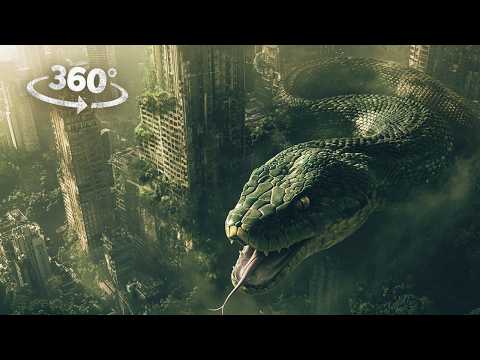 360° Virtual reality asteroid fall and giant snake attack VR 360 Video