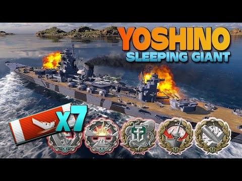 Cruiser Yoshino on map Sleeping Giant, 7 ships destroyed - World of Warships