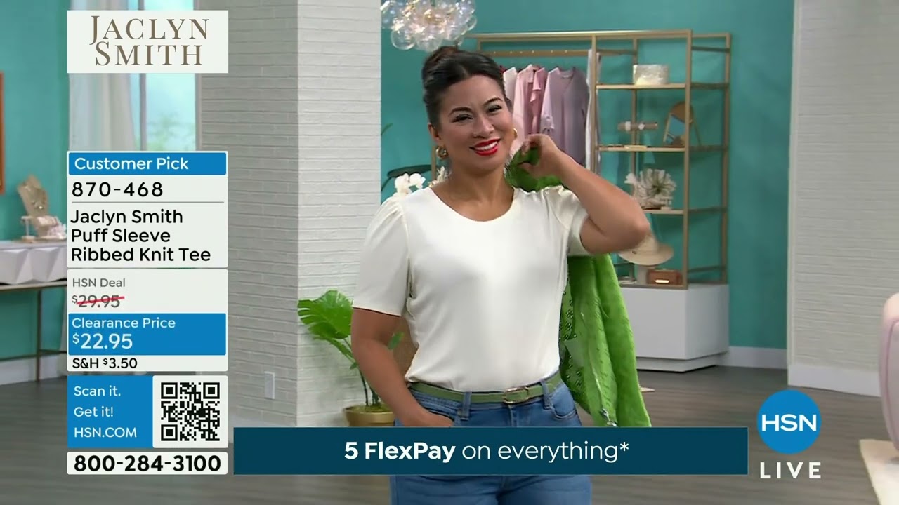 Jaclyn Smith Puff Sleeve Ribbed Knit Tee