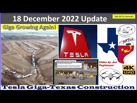 Supercharger canopy & West Facility Construction! 18 December 2022 Giga Texas Update (09:30AM)