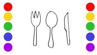 How to Draw a Spoon, Fork, and Knife | Easy Drawing for Kids
