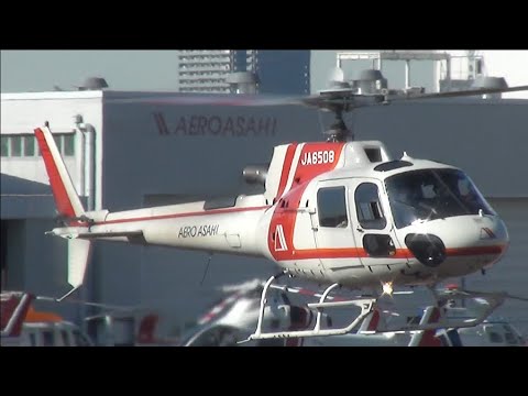 Aero Asahi Helicopter Eurocopter AS350B3 Ecureuil JA6508 Takeoff and Landing
