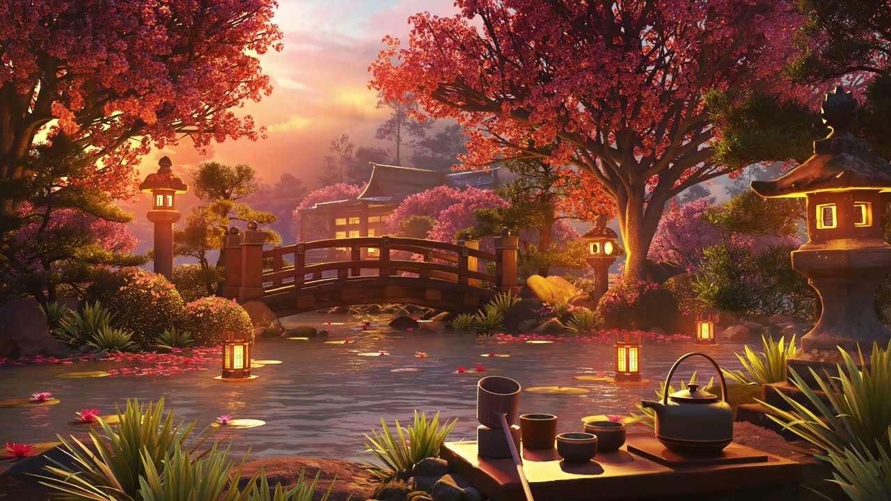 Peaceful Japanese Garden Ambience | Cherry Blossom Bloom | Relaxing ASMR