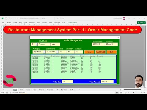 Restaurant Management System in Excel VBA Part-11: Elevating Order Form with Advanced VBA Code