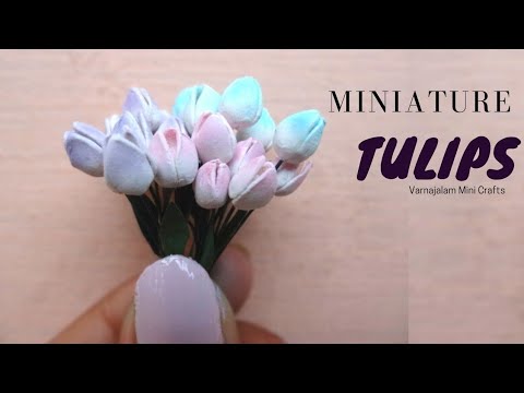 Miniature Tulips using polymer clay|with subtitles|Varnajalam Mini Crafts