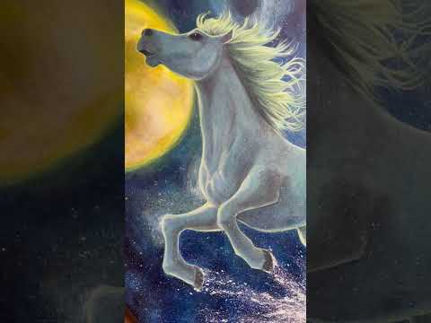 【満月と白馬】#アクリル画 #horseart #acrylicpainting #art #artwork #painting #馬の絵 #馬 #白馬
