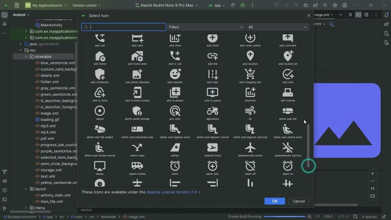 [ Solved ] Vector Asset Icons (Material Icons) Not Showing in The List - Android Studio