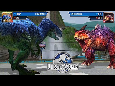 YUTYRANNUS VS CARNOTAURUS - JURASSIC DINOSAUR BATTLE || JURASSIC WORLD THE GAME