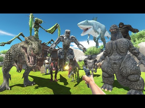 Defend Against Village Raids: Mechagodzilla, T-rex, Bloop - Animal Revolt Battle Simulator ARBS