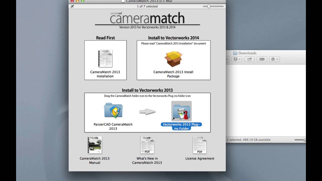 Alt. Install CameraMatch 2013 to Vectorworks 2013 on Mac (older versions use similar method)