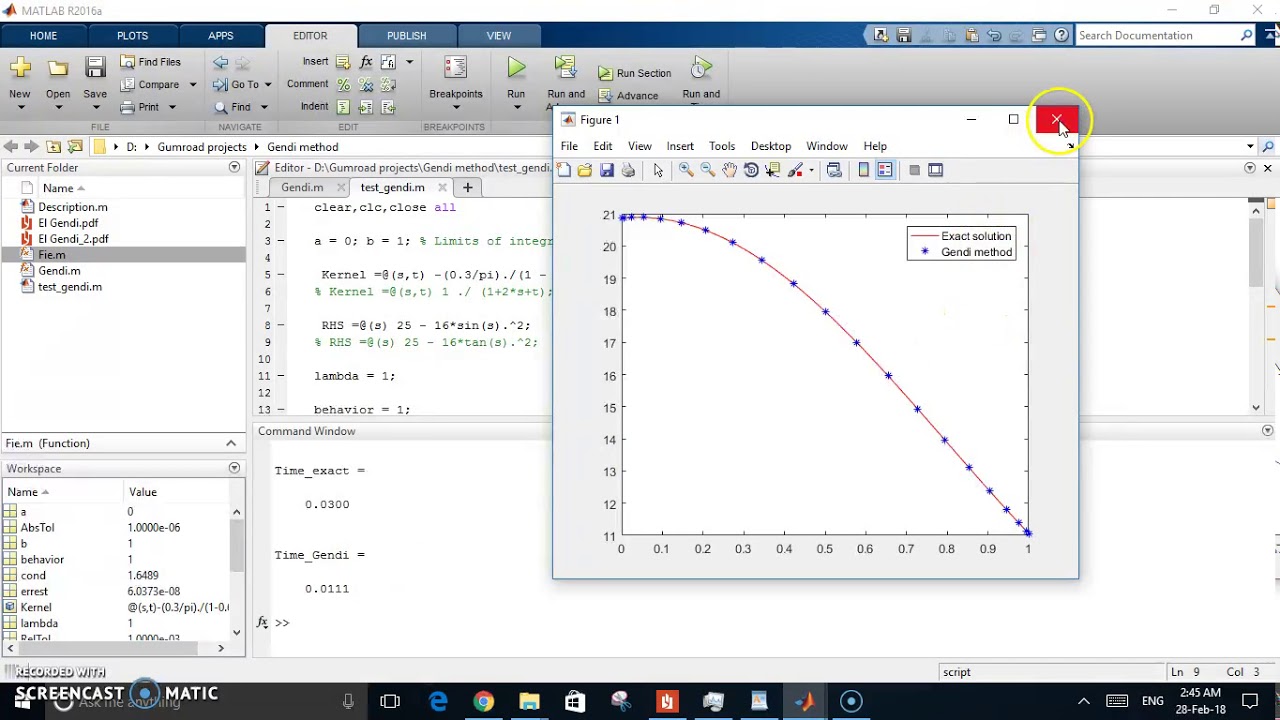 Solving Fredholm integral equations using Gendi method (fast code) matlab