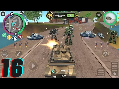 Rope Hero Vice Town 🔥 Khaki Army Tank Fight | Dual Police Car Robot on Sea Bridge | Part 16