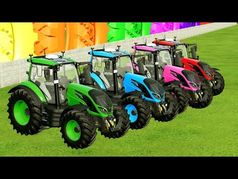 TRANSPORTING JOHN DEERE vs FENDT vs CLAAS vs VALTRA vs MCCORMICK TRACTORS BATTLE - FS22, TRACTORS