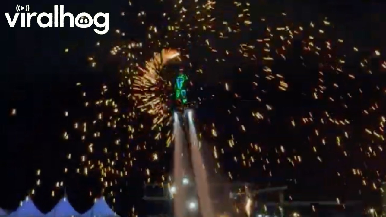 Flyboarder Puts On Fireworks Show || ViralHog