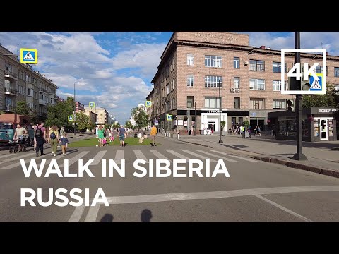 Walking tour around the Russian city of Krasnoyarsk (Siberia) [4k]