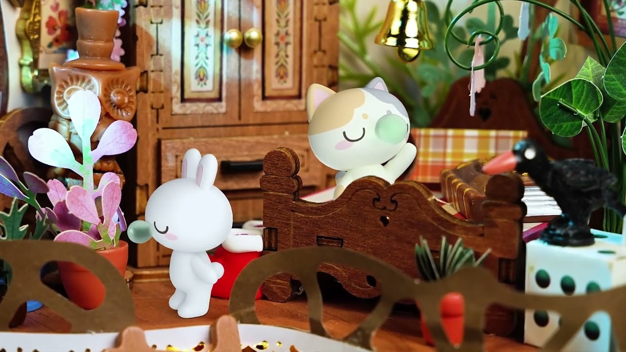 RoboTime 3D dřevěná skládačka Miniatura domečku Lesní chaloupka z pařezu