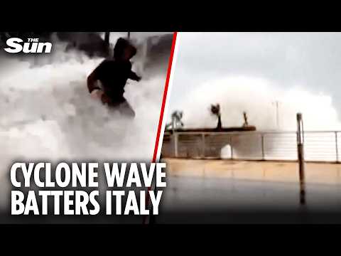 Moment MONSTER wave smashes into Italian holiday island as red alerts issued