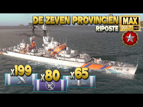 Cruiser De Zeven Provinciën: Ranked battle hero on map Riposte - World of Warships