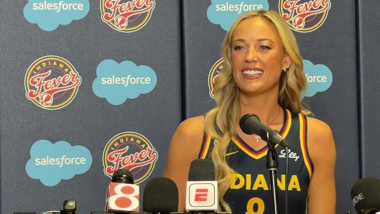 Sophie Cunningham speaking during Indiana Fever Media Day 2026