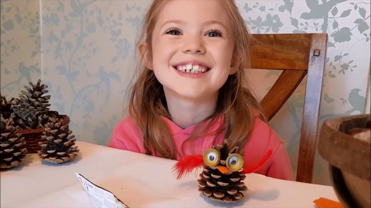 How to make a pine cone owl guest starring Mischief!