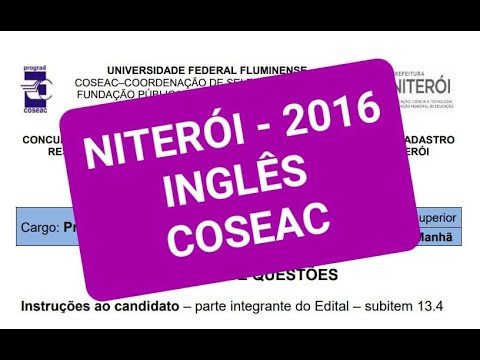 CONCURSO PROFESSOR INGLÊS - NITERÓI - 2016 - COSEAC