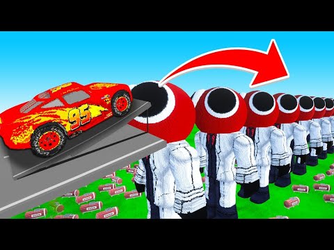 CARS JUMP OVER 100 RED RAINBOW FRIENDS! - Teardown