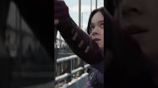 Jeremy Renner and Hailee Steinfeld throwing Arrows.