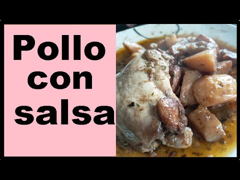 Pollo con salsa y guarnición, risas mientras cocinas, video divertido mientras aprendes.