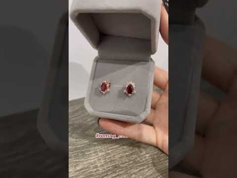 Подарок девушке серьги гвоздики "Рубиновые капли" медзолото 18К с цирконами в бархатной коробочке - фото 3 - id-p2006133595