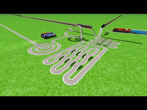 SIX TRAINS VS RISKY BUMPY CIRCLE TRACK CROSSIN ZIG ZAG UTRUN RAILROAD RAILWORK BEANG 
