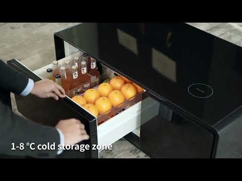 TB90 Smart Coffee Table -- built with refrigerated drawer, wireless charging