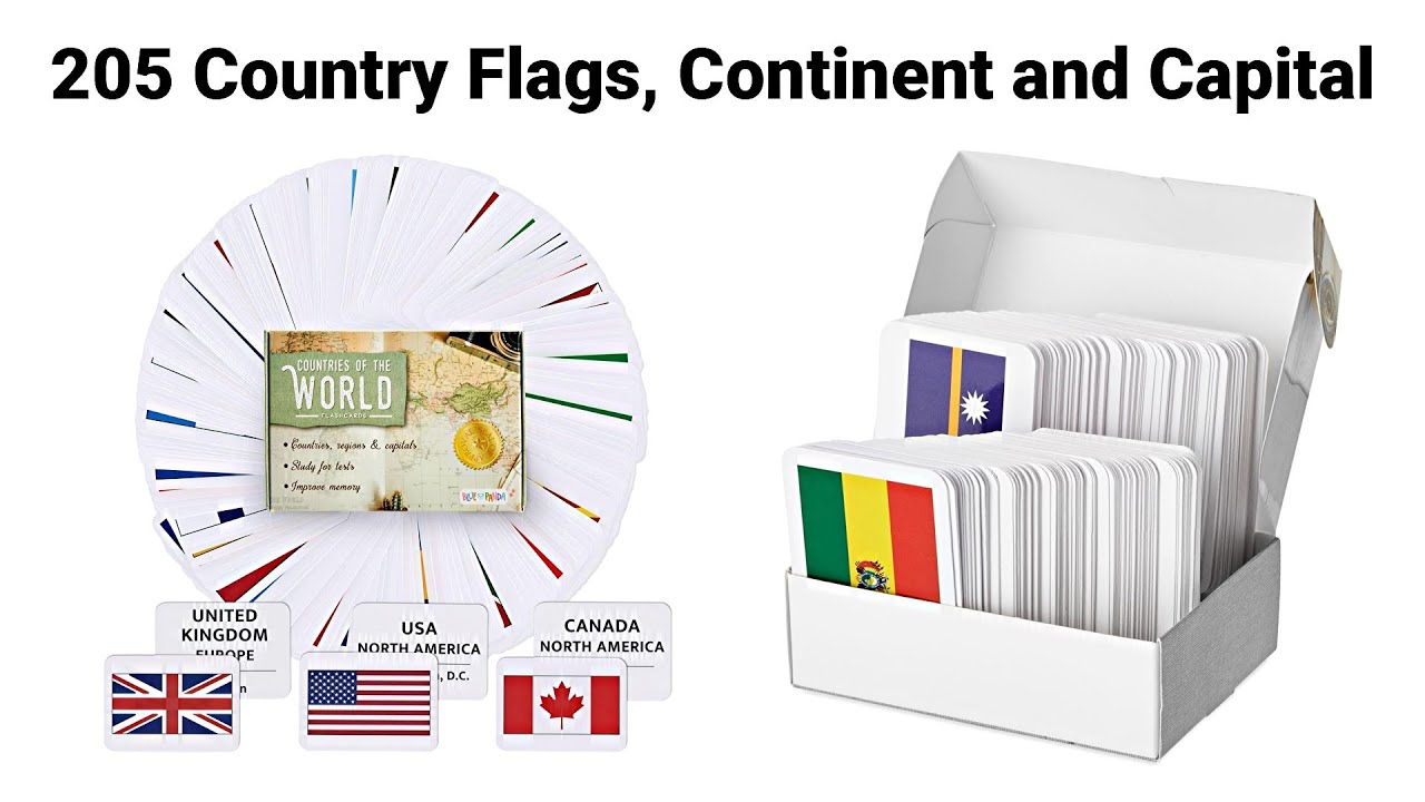205 Countries of The World Flags Flash Cards, Country, Continent, Capitals, Geography, Learning