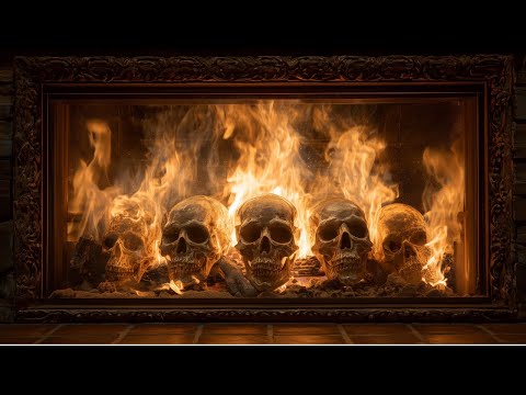 🔥 4K Spooky Skeleton Fireplace 💀 | Haunted Halloween Background (5 Hours)