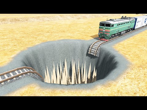 Trains vs Giant Pit #2 – BeamNG.Drive