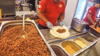 Mexico Street Food. Preparing Lots of Tacos and Burritos