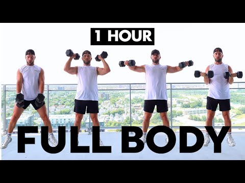 1 HOUR FULL BODY WORKOUT AT HOME, STRENGTH TRAINING (DUMBBELLS & BODYWEIGHT)