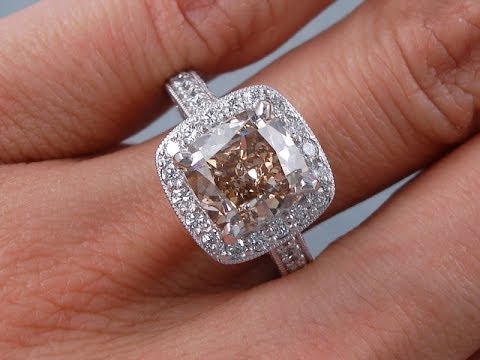 3.82 ctw Cushion Cut Natural Chocolate VS1 Diamond Engagement Ring - BigDiamondsUSA