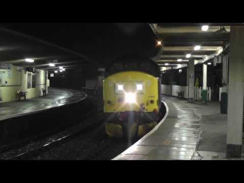 37405/37261 6K73 Sellafield - Crewe flasks at a Wet/windy Carnforth, 18th December 2013