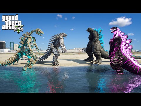 Shin Godzilla, Godzilla Ride vs Mechagodzilla, Skeleton Godzilla Epic Fight - GTA V Mods