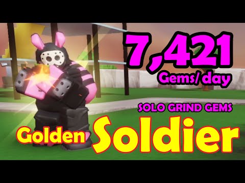 7421 gems a day with Golden Soldier Solo Grind Gems Tower defense simulator roblox