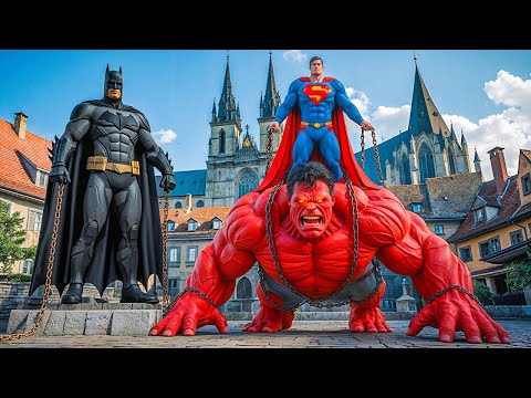 RED HULK vs BAT MAN vs SUPER MAN EPIC BATTLE ! Avengers Saving the City from Giant Red Hulk
