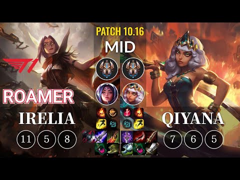 T1 Roamer Irelia vs Qiyana Mid - KR Patch 10.16
