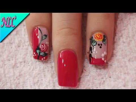 DISEÑO DE UÑAS ROSAS Y FLORES EN ROJO PARA PRINCIPIANTES – ROSES NAIL ART – FRENCH NAIL ART – NLC